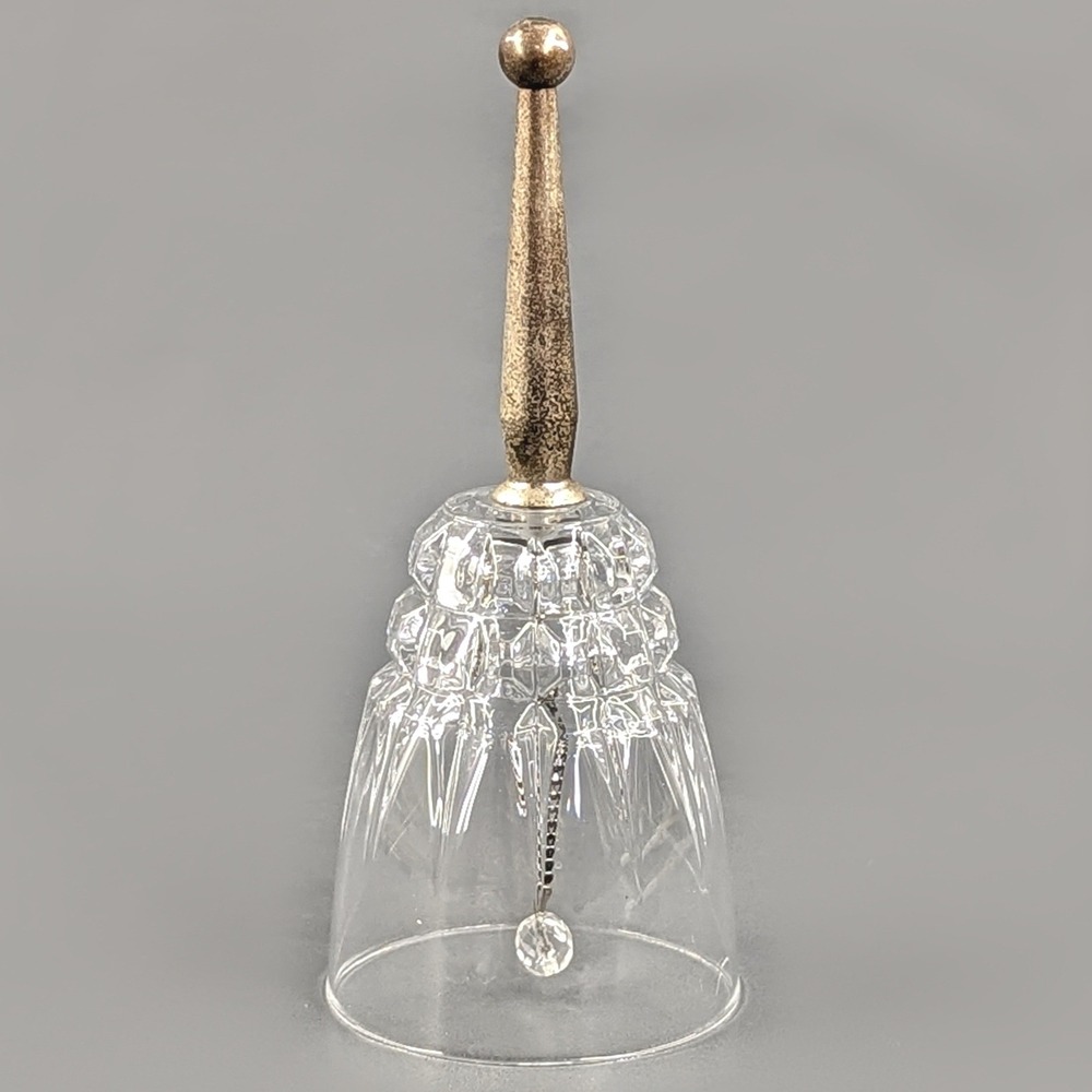 Vintage Cut Glass Dinner Bell Silver Tone Handle Crystal Clapper 6.5 Inch